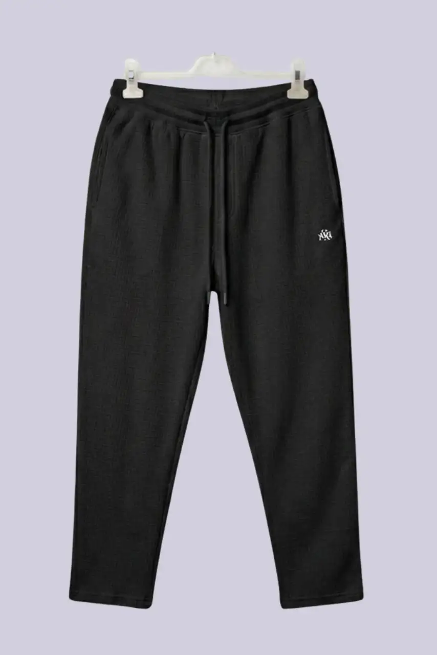 Black waffle-knit premium trouser